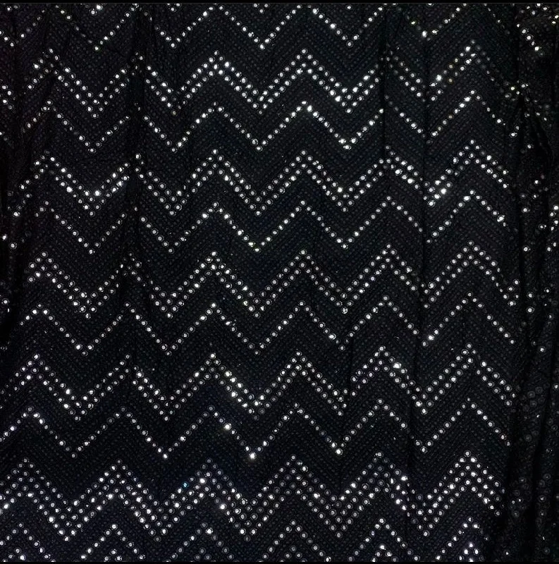 Black Chevron Mirror Embroidered Dyeable Viscose Georgette Fabric