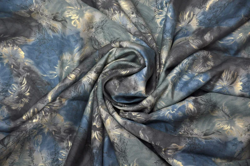 Blue & Grey Abstract Cotton Muslin Fabric