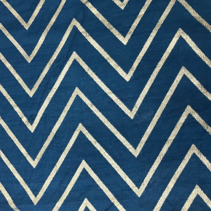 Blue Zari Chevron Banarsi Russian Silk Fabric