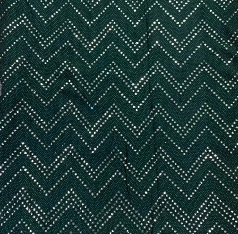 Bottle Green Chevron Mirror Embroidered Dyeable Viscose Georgette Fabric