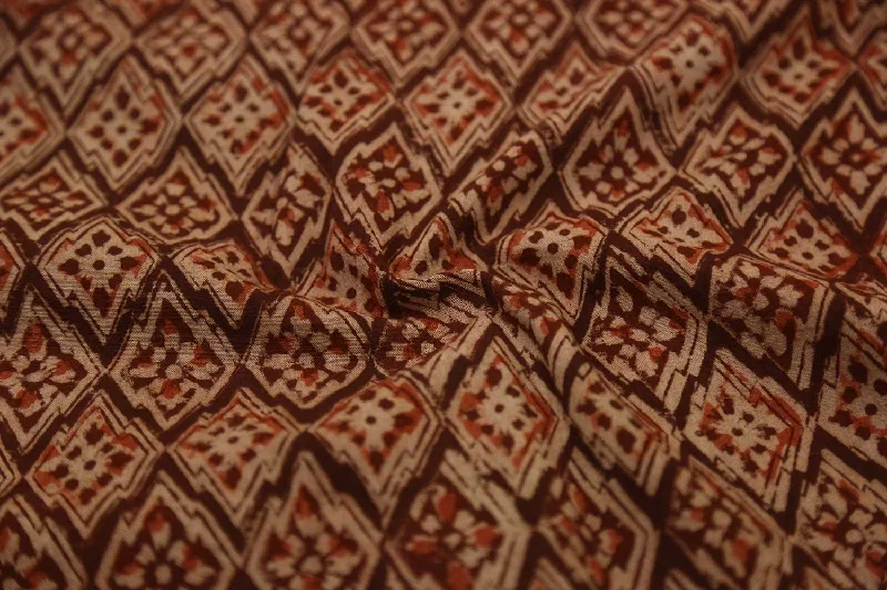 Brown Kalamkari Cotton Cambric Fabric