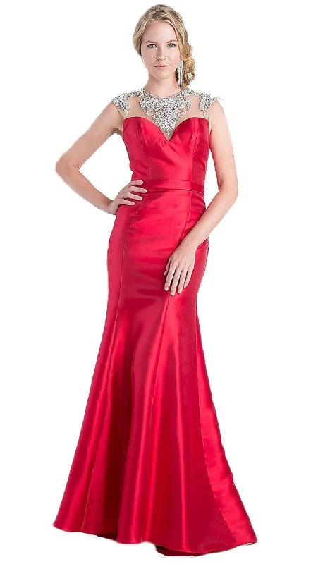 Cinderella Divine - CJ221 Embellished Illusion Jewel Neck Trumpet Dress