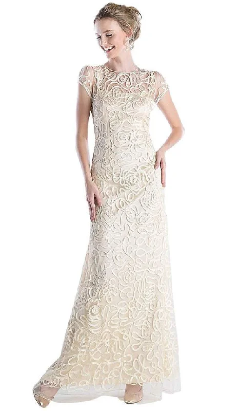 Cinderella Divine - Embellished Illusion Jewel Neck Sheath Dress 1920 - 1 pc Champagne In Size M Available