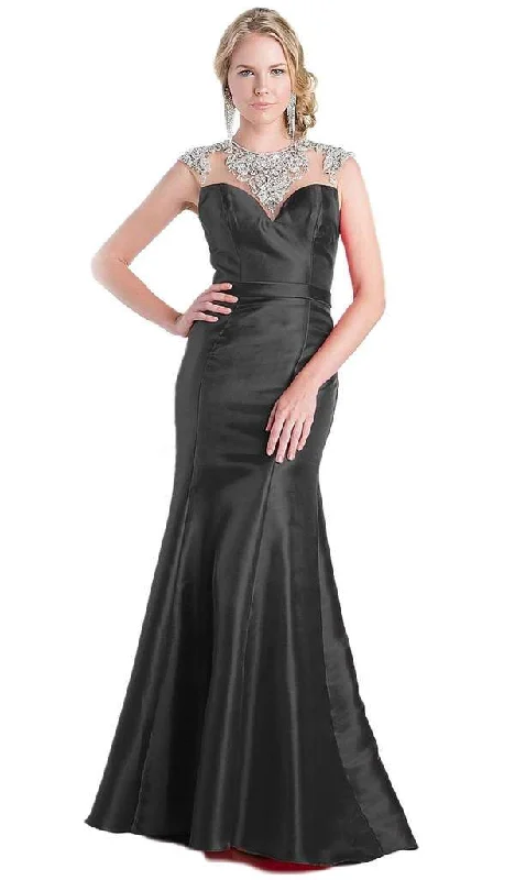 Cinderella Divine - Jewel Illusion Neckline Trumpet Dress CJ221 - 1 pc Black In Size 16 Available