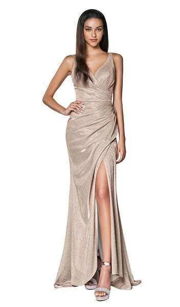 Cinderella Divine - Plunging V-neck Glitter Trumpet Dress CF332