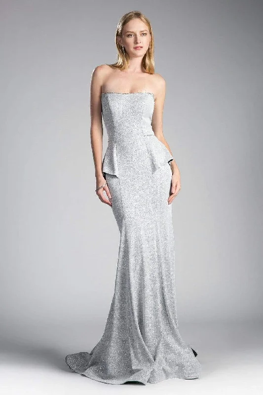 Cinderella Divine - Strapless Straight Neck Metallic Knit Dress