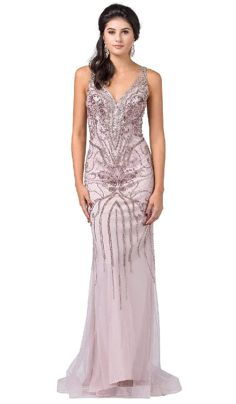 Dancing Queen - 2487 Embellished Plunging V-neck Trumpet Dress