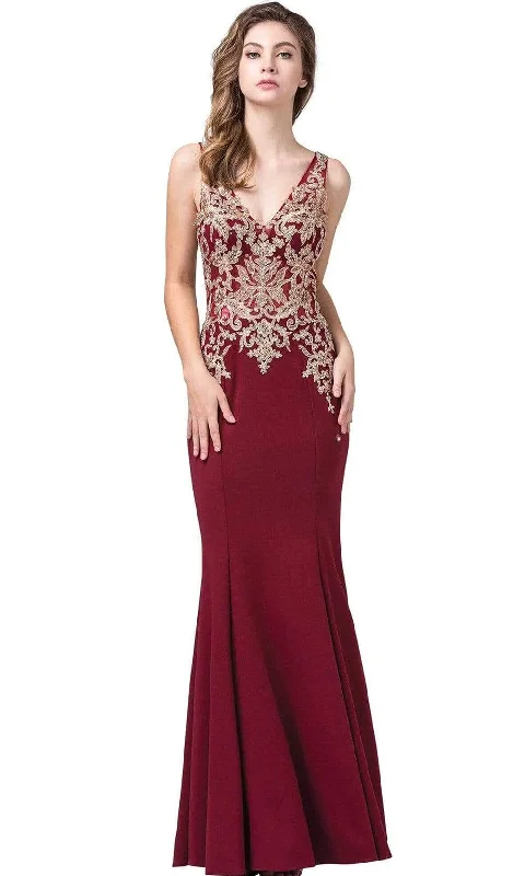 Dancing Queen - 2496 Sleeveless Embroidered V-neck Trumpet Dress