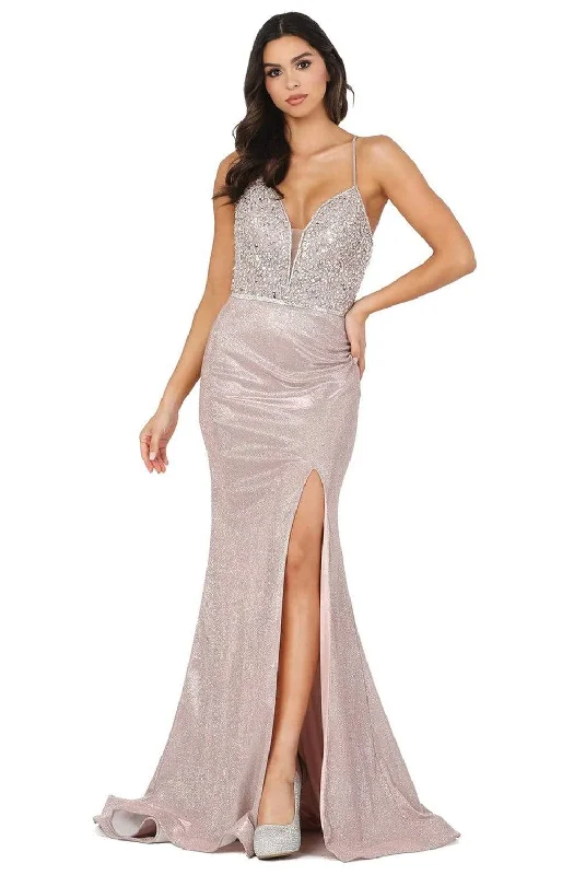 Dancing Queen - 2922 Embellished Deep V-neck Trumpet Dress