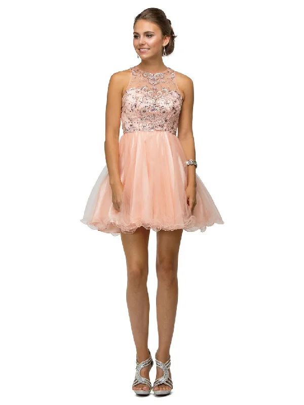 Dancing Queen - 9179 Flirty Jeweled Illusion Sweetheart Neck Polyester A-Line Dress