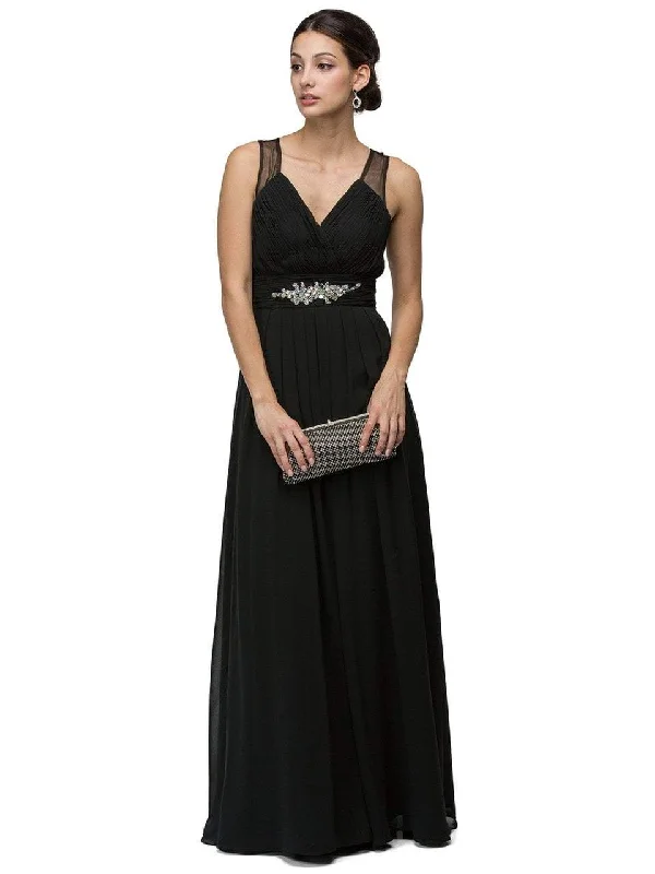 Dancing Queen 9539 Sophisticated Ruched V-Neck Chiffon A-line Dress