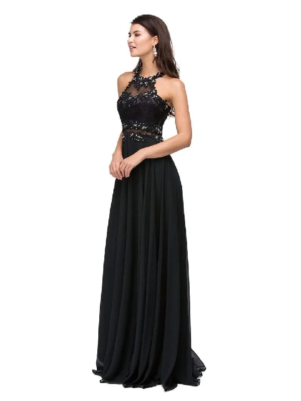 Dancing Queen 9548 Illusion Halter Chiffon A-line Dress