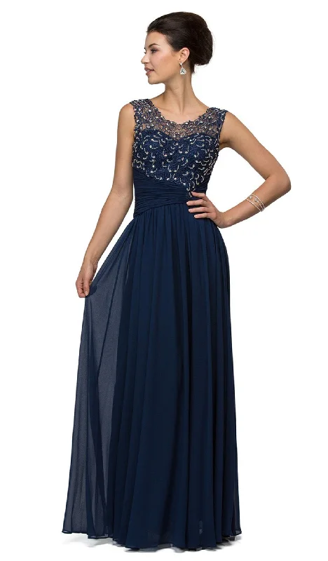 Dancing Queen - Asymmetrically Ruched Illusion A-Line Prom Dress 8816 - 1 pc Navy In Size S Available