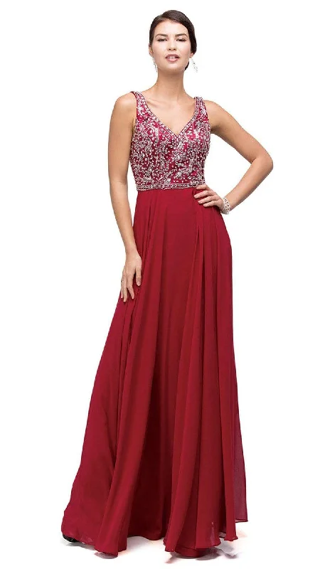 Dancing Queen - Beaded V-Neck Chiffon A-line Dress 9589