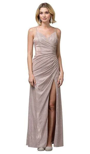 Dancing Queen - Pleated Surplice High Slit Metallic Dress 2875 - 1 pc Rose Gold In Size M Available