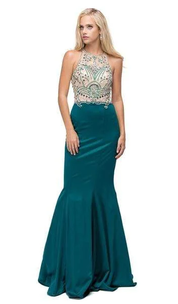 Dancing Queen - Teardrop Back Cutout Beaded Ornate Prom Dress 9706 - 1 pc Hunter Green In Size XL Available