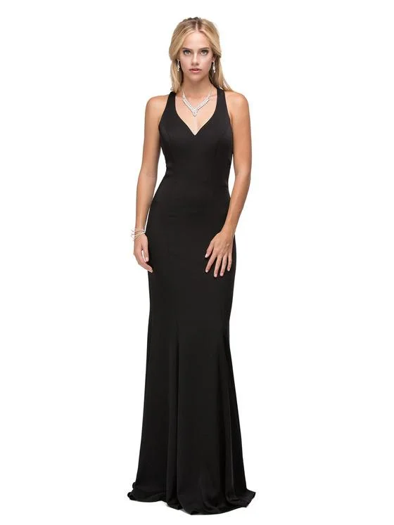 Dancing Queen V-Neck Racer Back Sheath Dress in Black 9637