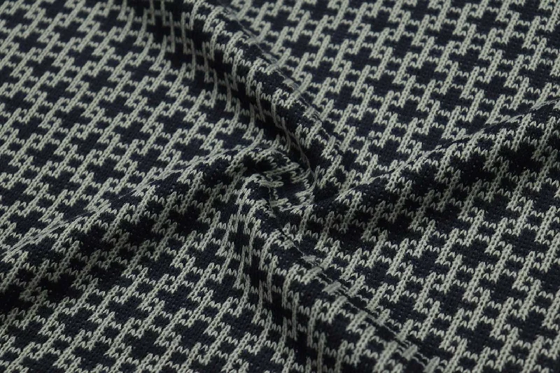 Dark Blue & Grey Acro Wool Knit Fabric