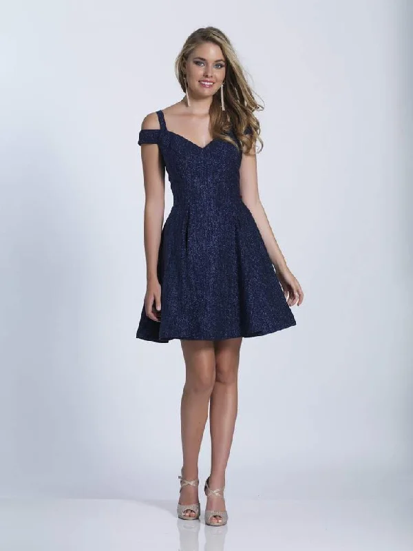 Dave & Johnny Glittering Off Shoulder A-Line Dress 3398  - 1 Pc Navy Blue in Size 2 Available