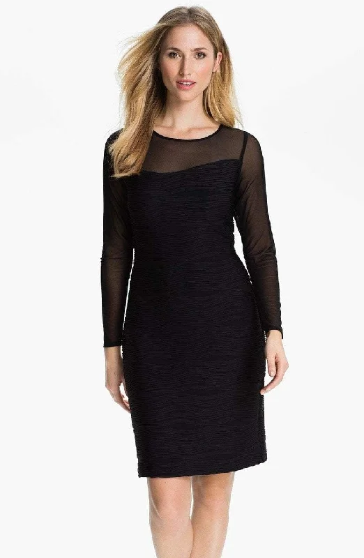 Donna Ricco - Illusion Sleeve Textured Dress 8438320M - 1 Pc Black In Size 4 Available