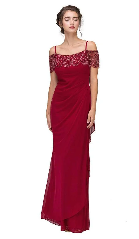 Eureka Fashion - 3937 Beaded Off-Shoulder Chiffon Sheath Dress