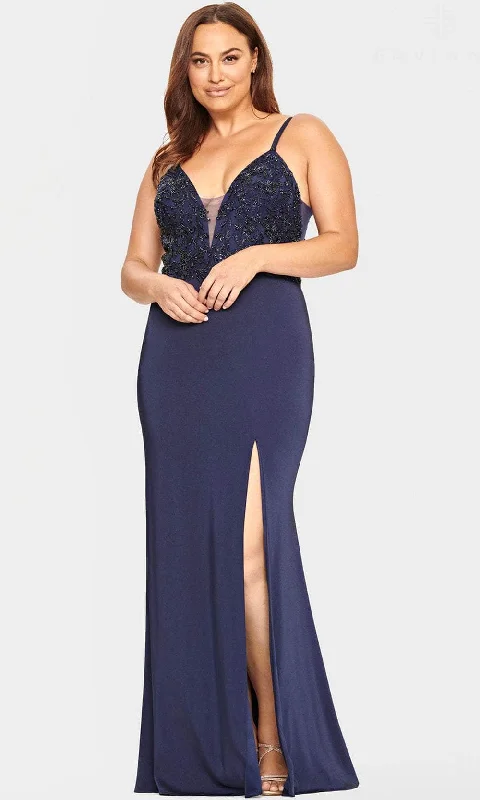 Faviana 9536 - Beaded V-Neck Satin Prom Dress