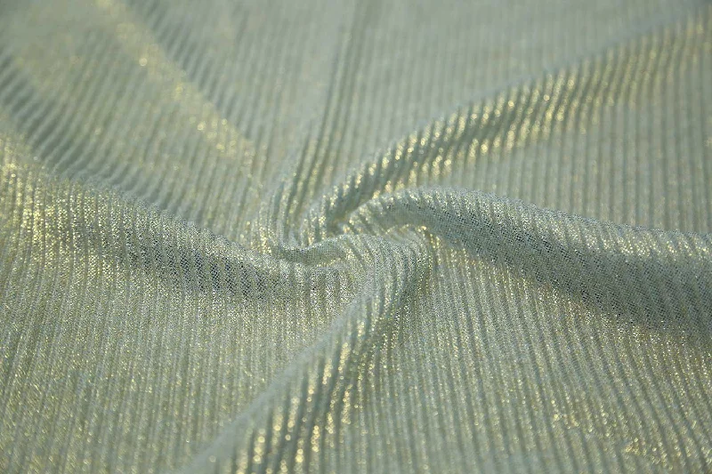 Golden Foil on Light Blue Pleated Foil Knit Fabric