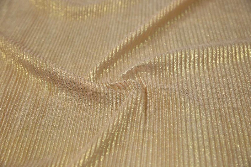 Golden Foil on Peach Pleated Foil Knit Fabric