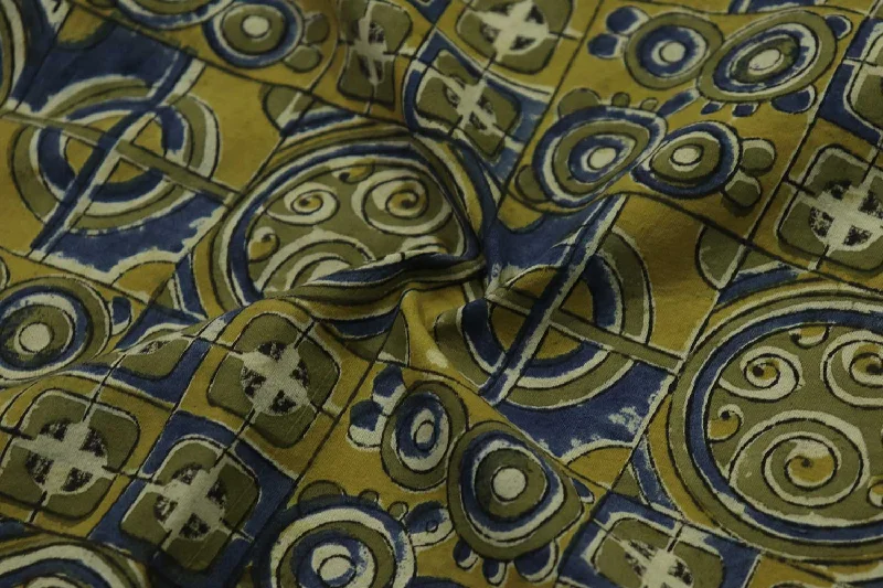 Green & Blue Kalamkari  Cotton Cambric Fabric