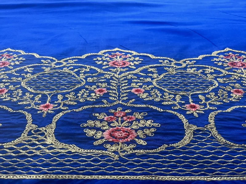 Ink Blue Embroidered Chanderi Fabric