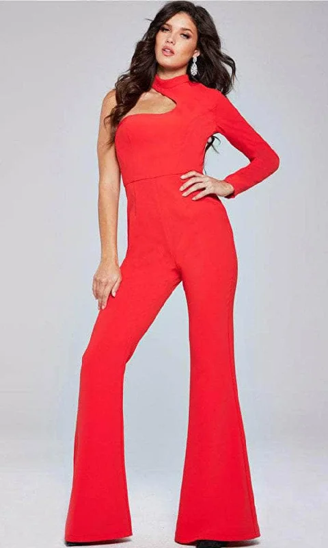 Jovani 41052 - One-Shoulder High Neck Jumpsuit