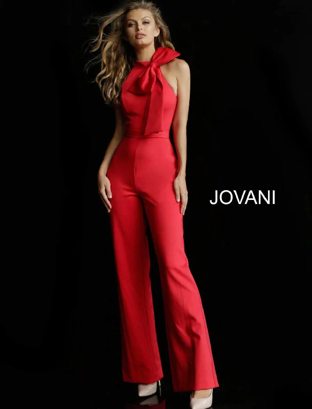 Jovani 63523ASC - Bow Accent High Halter Jumpsuit