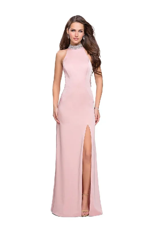 La Femme - 25767 Beaded High Halter Jersey Sheath Dress