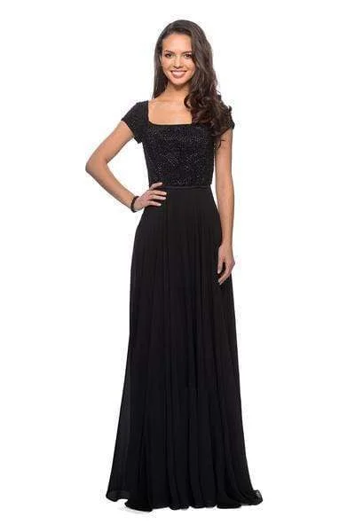 La Femme - 26512 Embellished Square Neck Chiffon A-line Dress