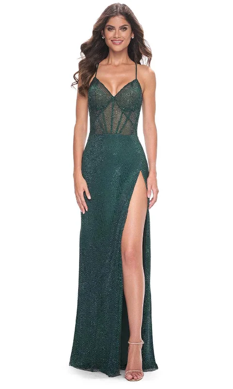 La Femme 32247 - Fishnet V-Neck Prom Dress