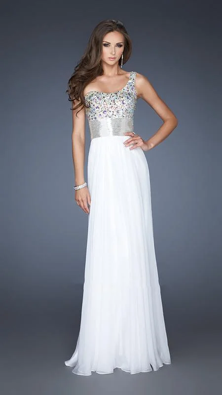 La Femme One Shoulder Crystal Embellished Chiffon Dress