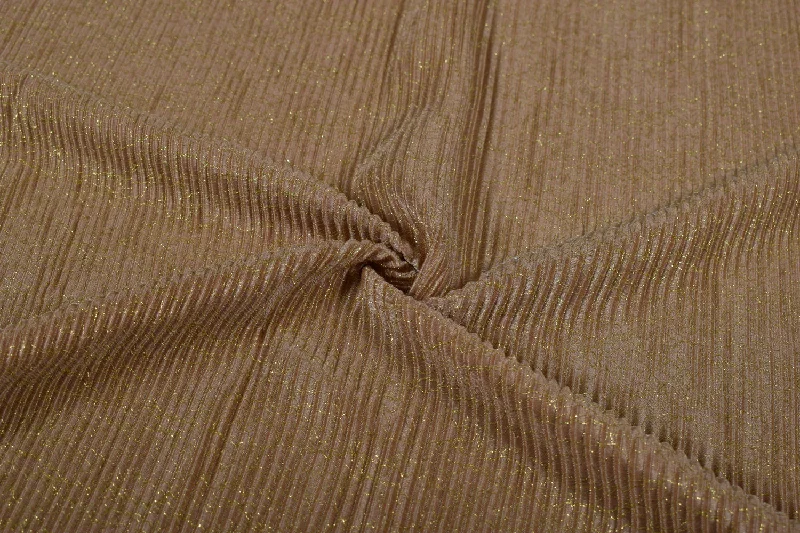 Light Brown Zari Work Pleated Knit Fabric