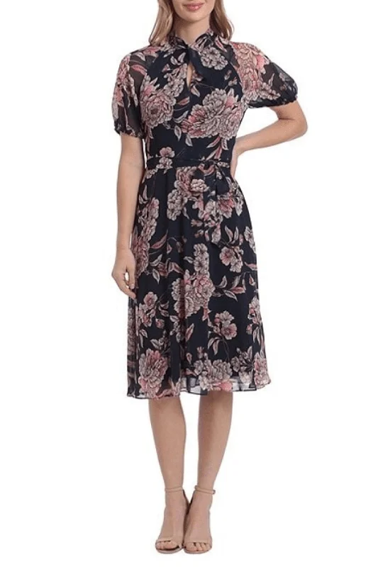 London Times T6521M - High Neck A-Line Casual Dress