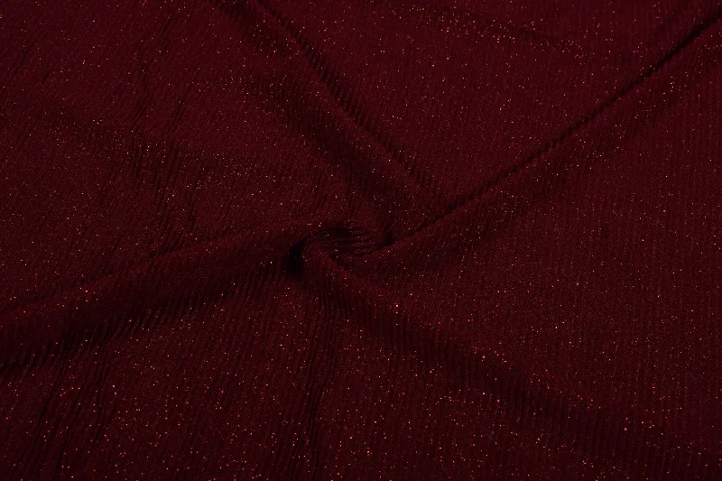 Maroon Pleated Glitter Knit Fabric