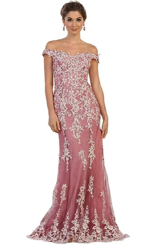 May Queen - Bead Embellished Off-Shoulder Sheath Dress RQ7593 - 1 pc Mauve In Size 10 Available