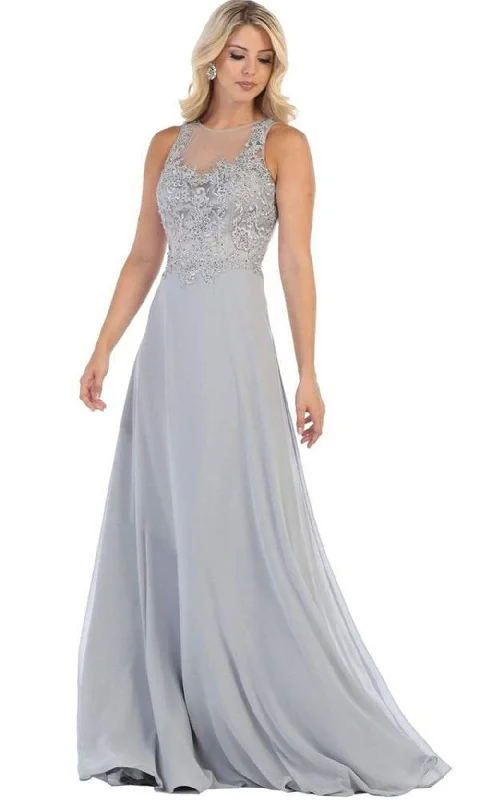 May Queen - Embellished Illusion Jewel A-line Dress MQ1621 - 1 pc Champagne In Size 10 Available