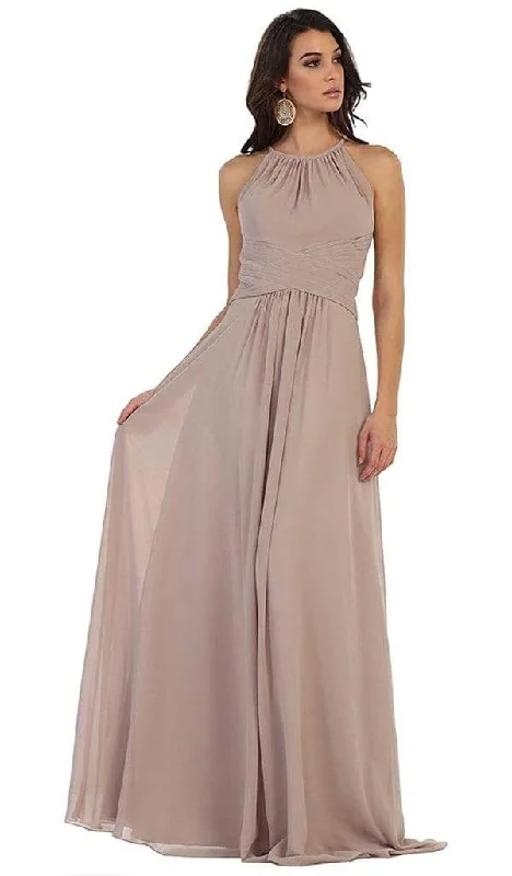 May Queen - Halter Fitted Crisscross Ruched Bridesmaid Dress MQ-1479 - 1 pc Ivory In Size 10 Available