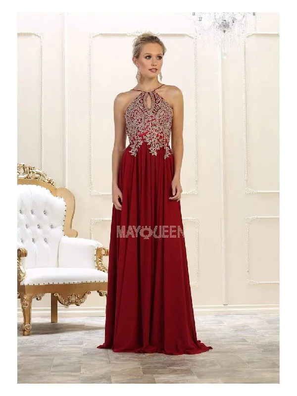 May Queen - MQ1569 Embroidered Halter A-line Dress