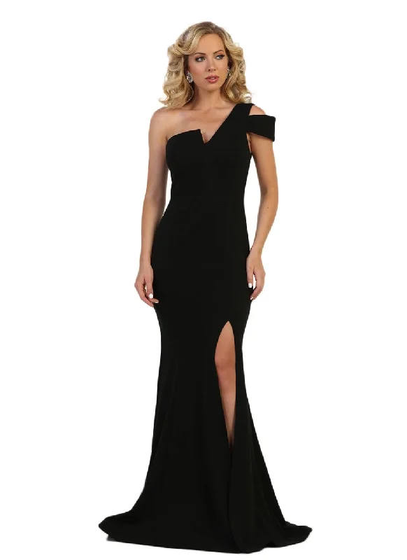 May Queen MQ1572 Fitted One Shoulder Strap Dress with Slit