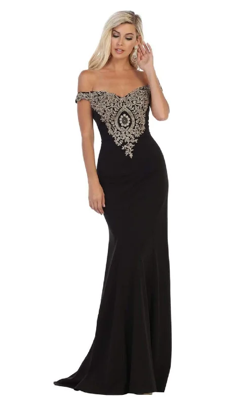 May Queen - MQ1640 Applique Off-Shoulder Trumpet Dress