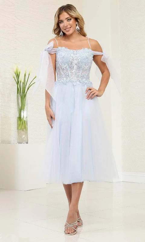 May Queen MQ2089 - Bow Off Shoulder Sleeve Prom Dress