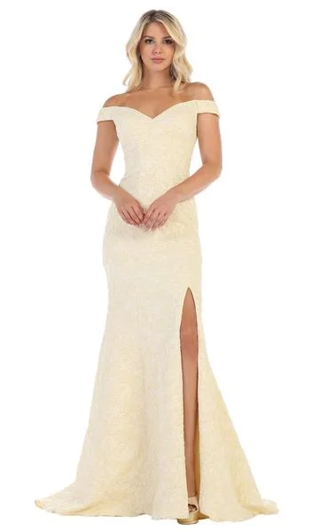 May Queen - Off-Shoulder Trumpet Dress With High Slit RQ7663