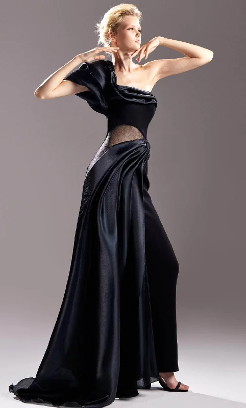 MNM COUTURE G1531 - One-Shoulder Sleeve Side Cut-Out Embellished Prom Dress