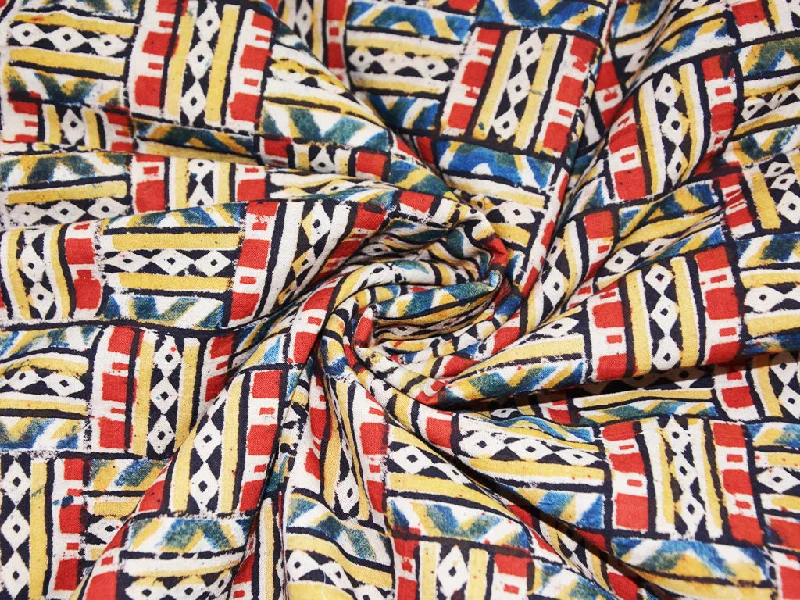 Multicolor Abstract Pure Cotton Kalamkari Fabric