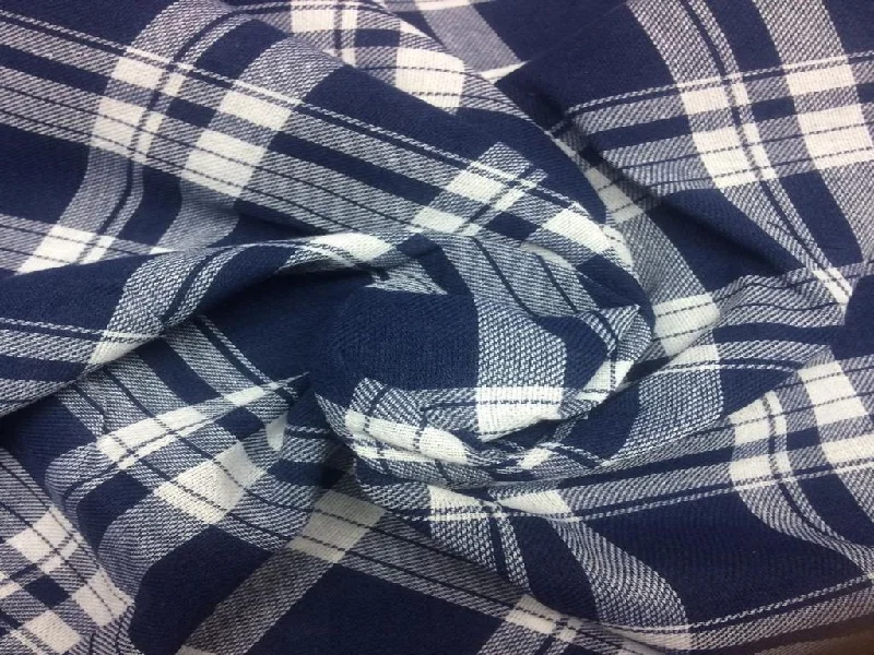 Navy Blue Check Yarn Dyed Cotton Fabric